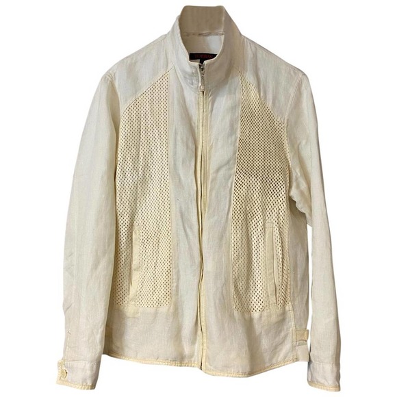 TORRAS LASER CUT LEATHER TRIM BEIGE LINEN MEN'S JACKET 42 - Picture 2 of 8